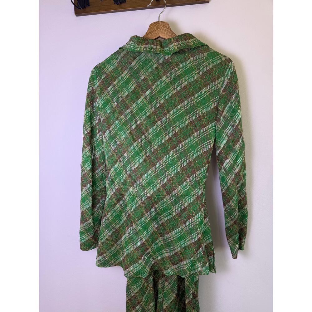 Vintage Lillie Rubin Green Plaid Wide Leg Jumpsuit & Jacket Belted 70s Glam - Picture 8 of 10